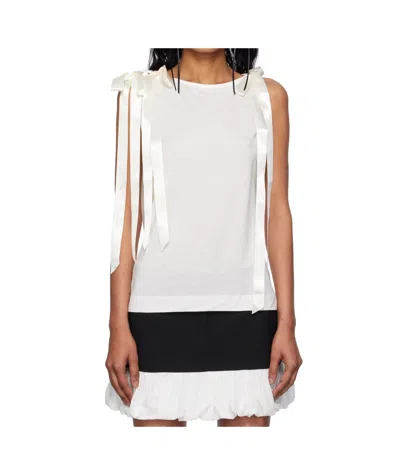 Simone Rocha Off-white Bow Ribbon Tail Tank Top In White