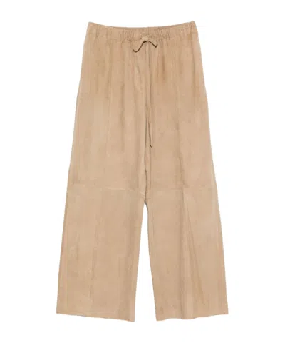 Alysi Suede Leather Trousers In Brown