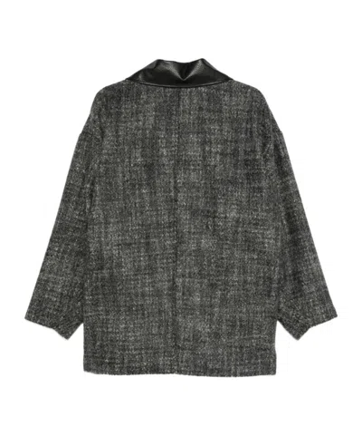 Alysi Contrast-collar Coat In Gray