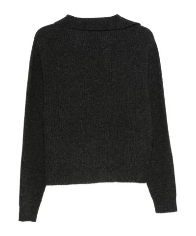 Alysi Grey Ribbed Collared Sweater In Animal Print