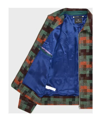 Ps By Paul Smith Teal Jacquard Check Wool Zip Jacket Multicolour In Green