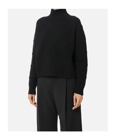 Elisabetta Franchi Black Jacquard Diamond Sweater In Black