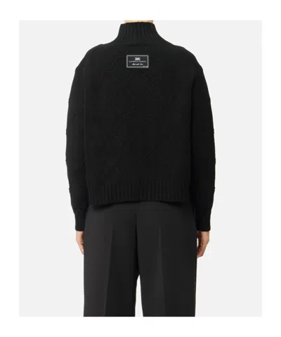 Elisabetta Franchi Black Jacquard Diamond Sweater In Black