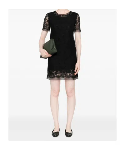 Ermanno Scervino Floral Lace Mini Dress With Sheer Sleeves In Black