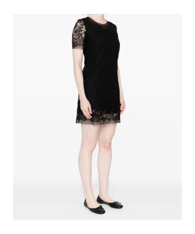 Ermanno Scervino Floral Lace Mini Dress With Sheer Sleeves In Black