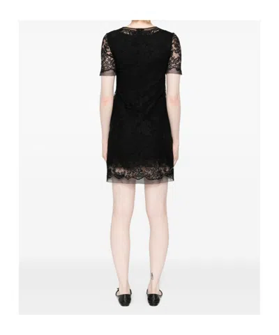 Ermanno Scervino Floral Lace Mini Dress With Sheer Sleeves In Black