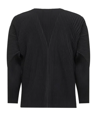 Issey Miyake Ribbed Texture V-neck Sweater With Long Sleeves In Black