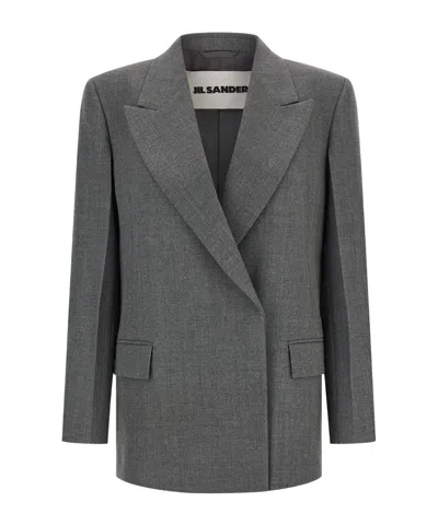 Jil Sander Double-breasted Textured Wool Blazer With Flap Pockets In Gray