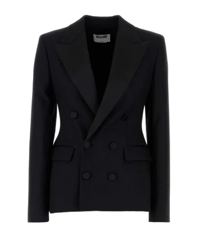 Moschino Tailored Wool Blazer Featuring Structured Shoulders In Black