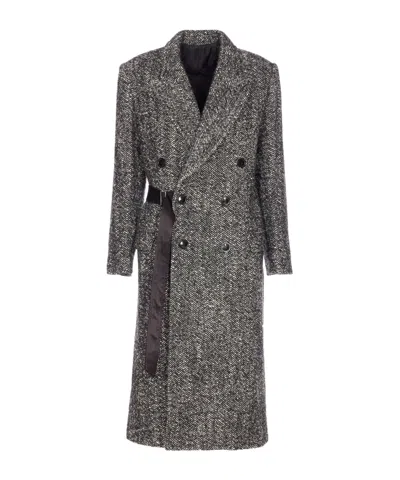 Isabel Marant Double-breasted Coat Belted Waist In Gray
