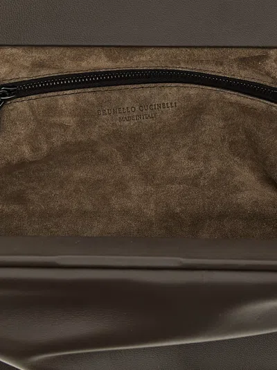 Brunello Cucinelli Chain Strap Shoulder Bag With Soft Texture In Gray