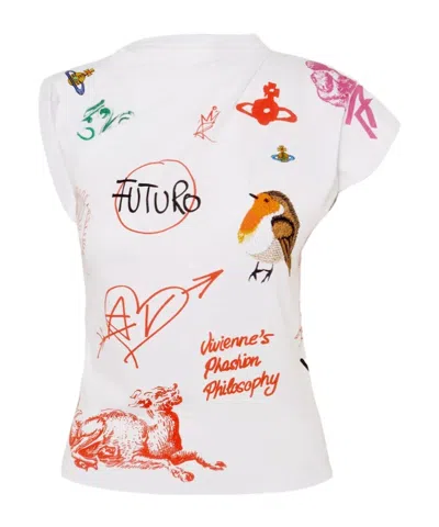 Vivienne Westwood Asymmetric Cap Sleeve Graphic Print Top In White