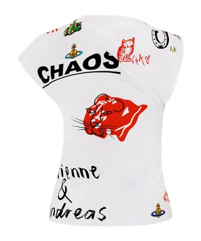Vivienne Westwood Asymmetric Cap Sleeve Graphic Print Top In White