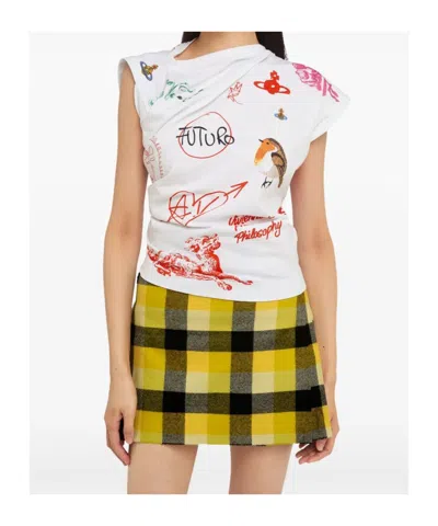 Vivienne Westwood Asymmetric Cap Sleeve Graphic Print Top In White