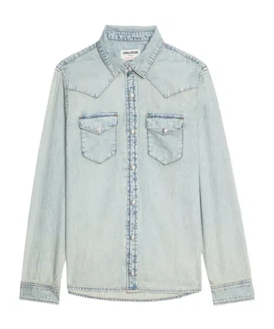 Zadig & Voltaire Womens Light Blue Saby Flap-pocket Denim Shirt In Multi