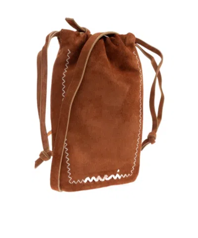 Marni Drawstring Suede-leather Cross Body Bag In Brown