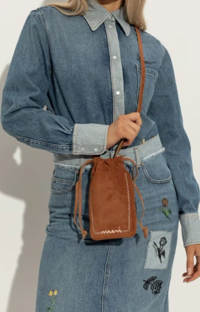 Marni Drawstring Suede-leather Cross Body Bag In Brown