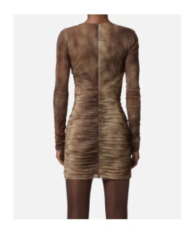 Elisabetta Franchi Dress In Tulle Fabric With Python Print And Necklace In Brown