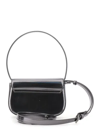 Diesel 1dr Silver-tone Shoulder Bag With Oval D Patch In Lamintaed Leather Woman In Gray