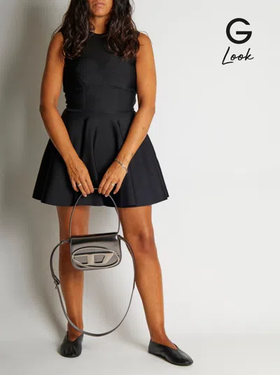 Diesel 1dr Silver-tone Shoulder Bag With Oval D Patch In Lamintaed Leather Woman In Gray