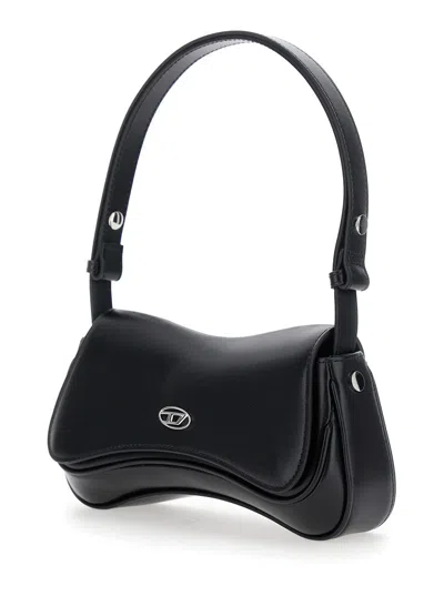 Diesel Curved Silhouette Clutch With Adjustable Strap In Black
