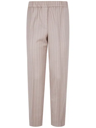 Peserico Elastic Waisted Pinstriped Lurex Flanell Trousers In Brown