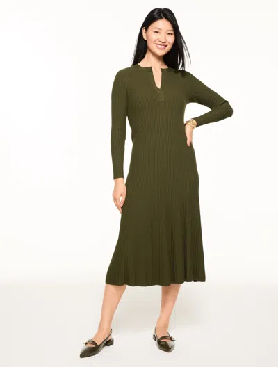 Talbots Plus Petite - Fit & Flare Ribbed Midi Dress - Oak Moss - 3x  In Green