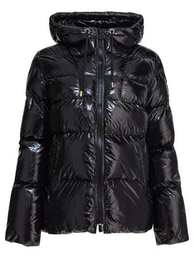Pinko Oversized Black Puffy Coat With Glossy Finish And Hood In Black