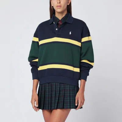 Polo Ralph Lauren Striped Cotton-blend Jersey Polo Shirt In Blue