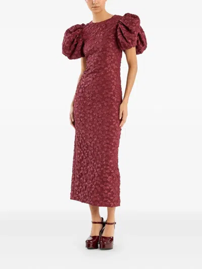 Rotate Birger Christensen Rotate Birgerchristensen Jacquard Midi Puffy Dress In Burgundy