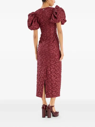Rotate Birger Christensen Rotate Birgerchristensen Jacquard Midi Puffy Dress In Burgundy