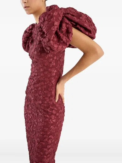 Rotate Birger Christensen Rotate Birgerchristensen Jacquard Midi Puffy Dress In Burgundy