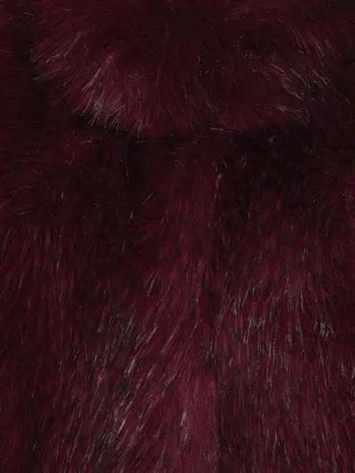 Rotate Birger Christensen Bordeaux Cropped Fur Jacket With Concealed Front Closure In Faux-fur Woman In Burgundy