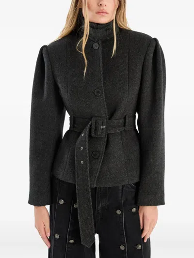 Rotate Birger Christensen Oversized Belted Jacket In Gray