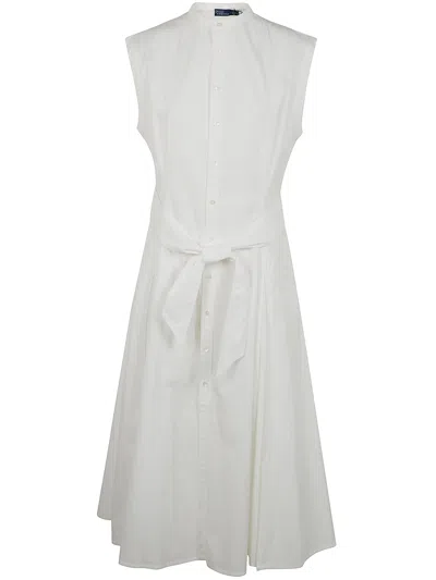 Polo Ralph Lauren Belted Cotton Sleeveless A-line Dress In White