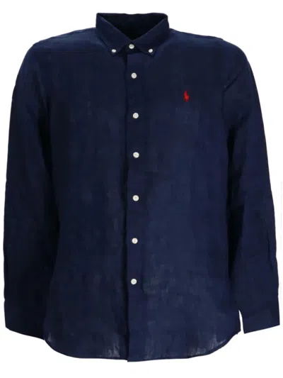 Polo Ralph Lauren Navy Blue Tailored Shirt With Front Button Fastening In Blue