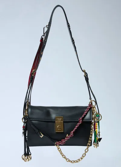 Prada Soft Sound Charm-detailed Small Shoulder Bag In Black