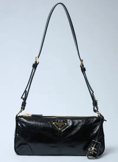 Prada Re-edition 2002 Medium Shiny Finish Leather Shoulder Bags In Black
