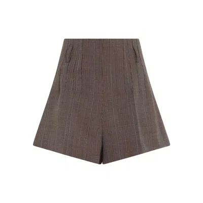 Prada Embroidered Wool Shorts In Brown