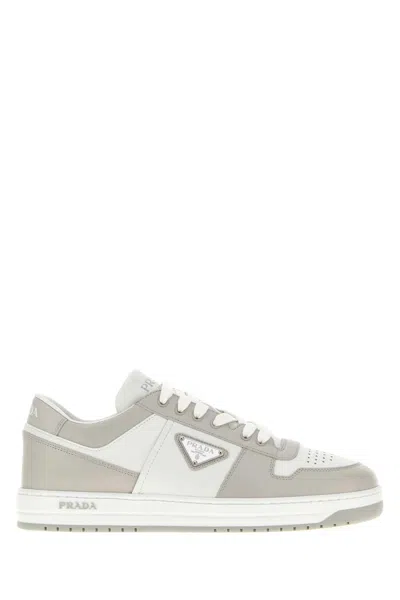 Prada Leather Sneakers Downtown Two-tone Silhouette In Gray