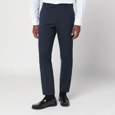 Pt Torino Dark Blue Stretch Wool Pant In Blue