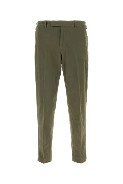 Pt Torino Olive Green Stretch Cotton Pant In Multi