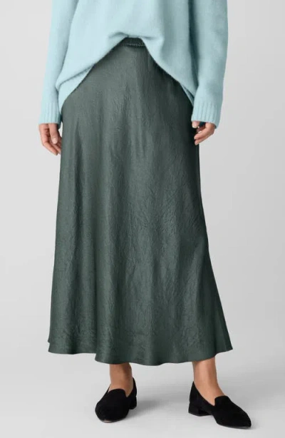 Eileen Fisher Crinkled Satin Midi Skirt In Green