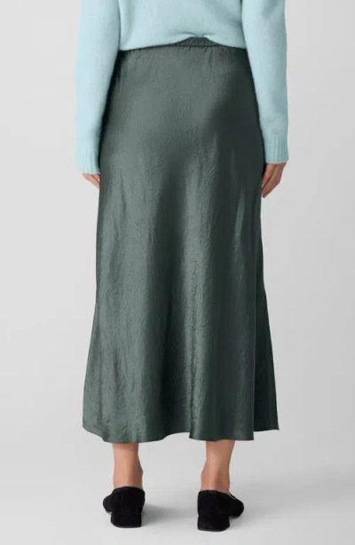 Eileen Fisher Crinkled Satin Midi Skirt In Green