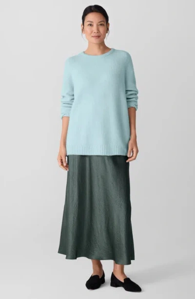 Eileen Fisher Crinkled Satin Midi Skirt In Green