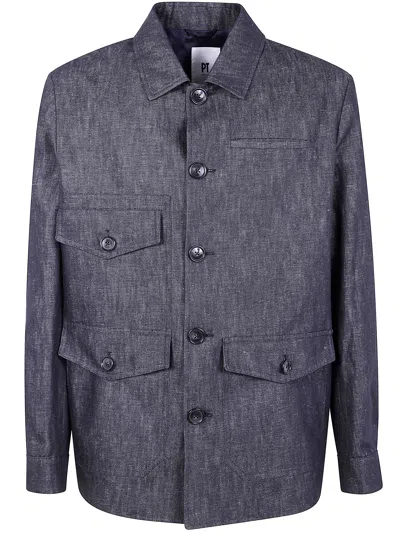 Pt01 Button-down Jacket In Blue