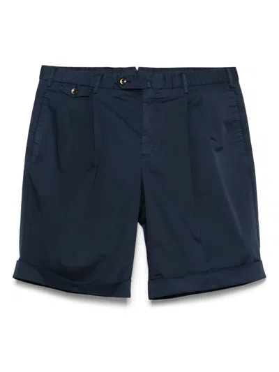 Pt01 Pleat-detail Cotton Shorts In Blue