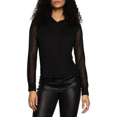 Sanctuary Mesh Button-up Shirt In Black