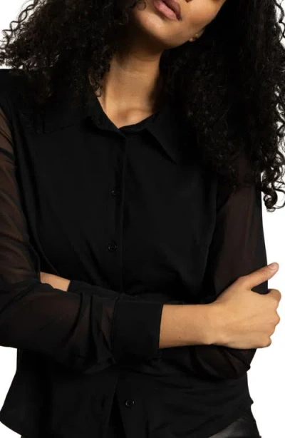 Sanctuary Mesh Button-up Shirt In Black