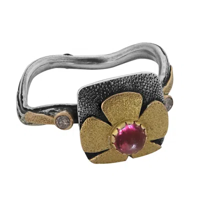 Emma Chapman Jewels Women's Silver / Gold / Pink Tourmaline Diamond Half Flower Ring In Multi